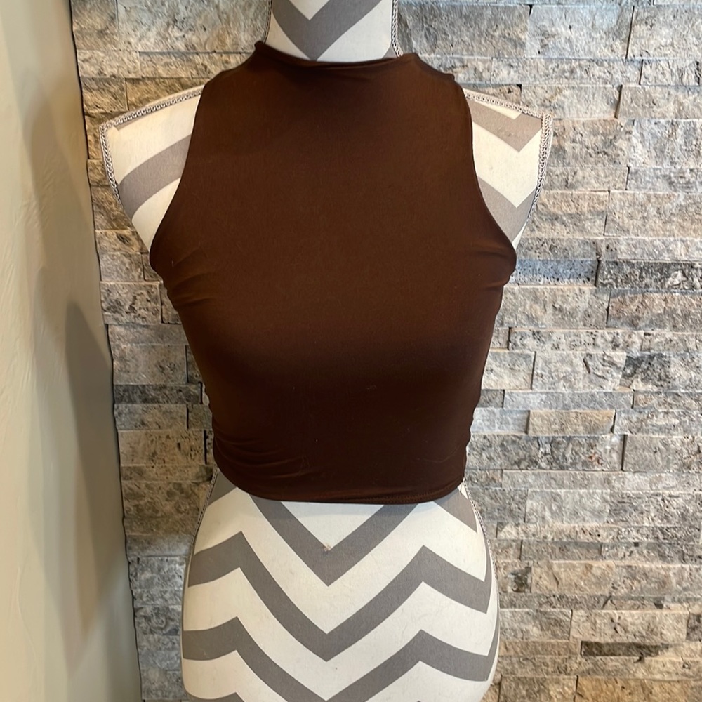 Brown turtle neck tank